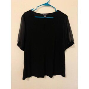 Adele & May Blouse Business Casual Top Office Womens Size XL Black Sheer Sleeves